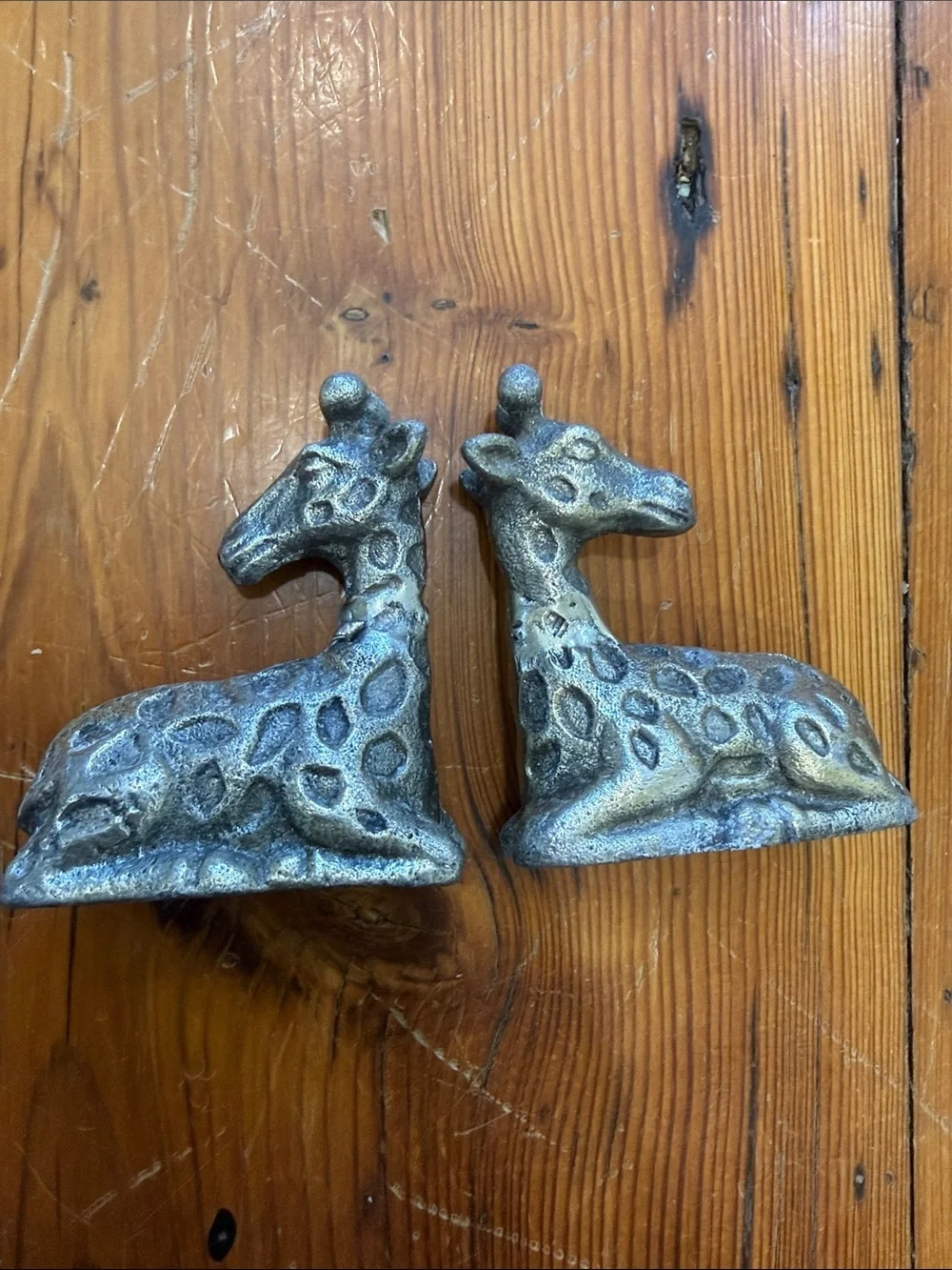 Vintage Metal Giraffe Salt and Pepper Shakers in Aged Silver Tone